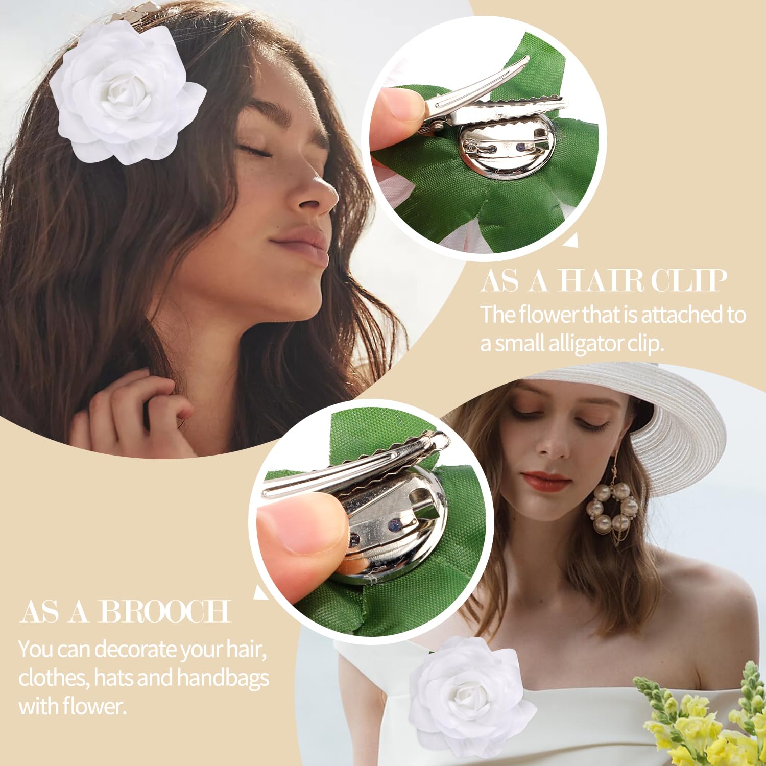Amazon.com : Atoden White Rose Hair Clip - Floral Rose Clips for